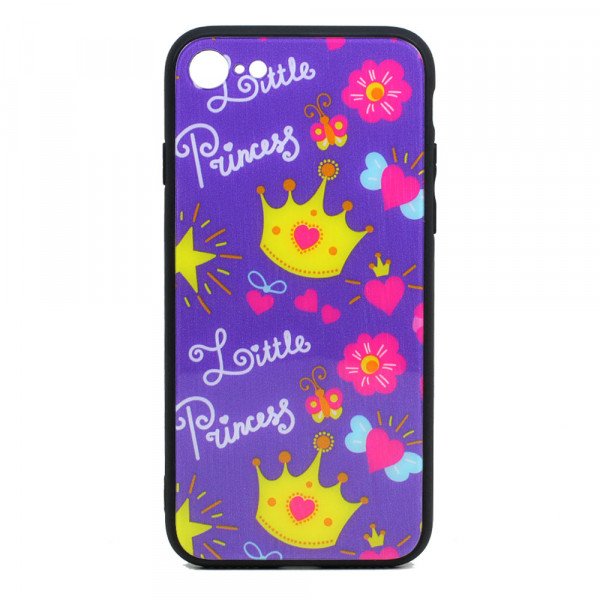 Wholesale iPhone 8 Plus / 7 Plus Design Tempered Glass Hybrid Case (Purple Princess)